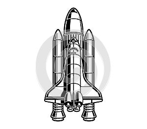 Black and white vector illustration of space shuttle