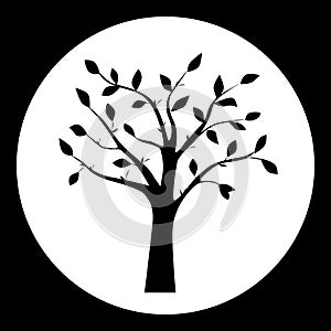 Black and white vector illustration of tree silhouette