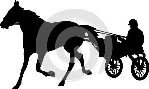 Black and White Trotter with Sulky Illustration photo