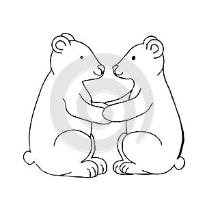 Black white vector illustration with two bears.