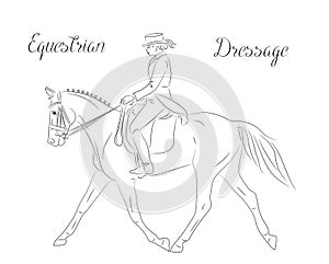 Dressage horse with rider performing quick trott, equestrian sport.