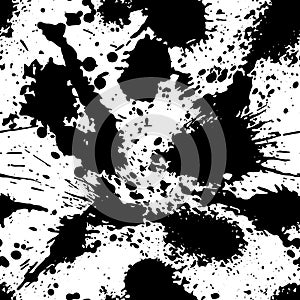 Black and white vector ink splash seamless pattern, monochrome d