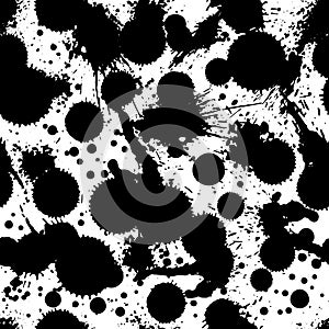 Black and white vector ink splash seamless pattern