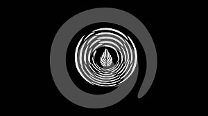 Abstract White Leaf Swirl on Black Background