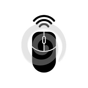 Black and white vector mouse logo web icon with wireless technology.