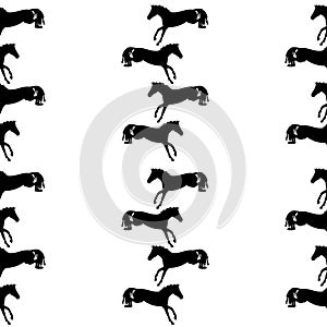 Black and white vector pattern with silhouettes of horses.