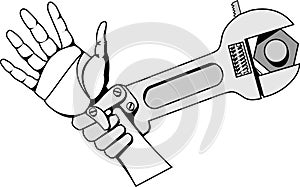 Black-and-white vector picture iron grip of revived wrench