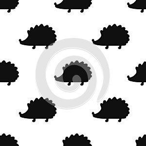 Black and white vector seamless hedgehog pattern