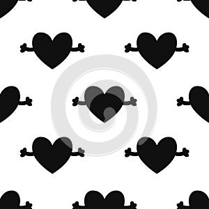 Black and white vector seamless pattern heart with hands