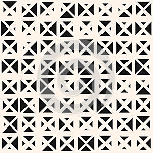 Black and white vector seamless pattern with small triangles, halftone effect