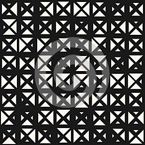 Black and white vector seamless pattern with small triangles, halftone effect