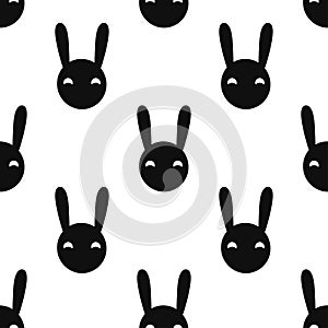 Black and white vector seamless rabbit pattern