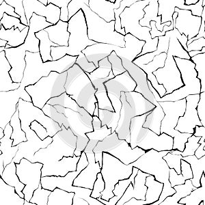 Black and white vector seamless texture of cracks or faults.Seamless pattern of broken angular black lines isolated on a