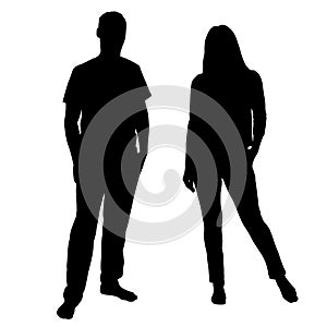 Black and white vector silhouettes of people for clipping, family