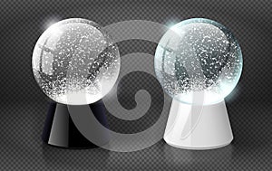 Black and white vector snow globe empty template isolated on transparent background. Christmas magic ball. Clear glass ball dome