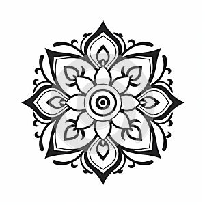 Black And White Veda Flower Ornament: Oriental Minimalism With Thai Art Influence