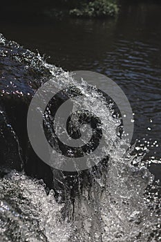 Black and white vertical shot of splashing water stream - perfect for background