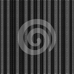 Black and white vertical spiral stripes pipes, abstract seamless pattern, geometric ornament, grunge monochrome optical illusion.