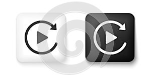 Black and white Video play button like simple replay icon isolated on white background. Square button. Vector