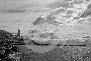 Black-and-white view of a Church-Lighthouse