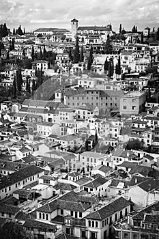 Black and white view of the old town of Granada
