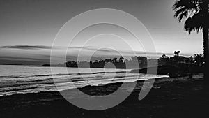 Black And White View Of A Santa Barbara Beach At Sunset