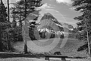 Black and White View of Sinopah Mountain in Glacier National Park, Montana photo
