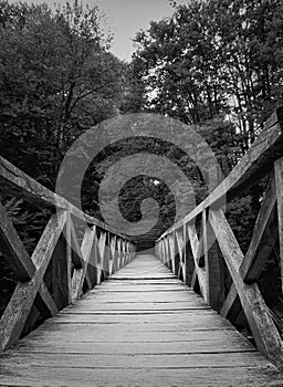 Black and White View from a wood bridge at sunset