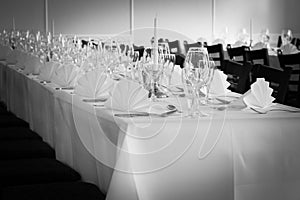 Black and white - Vignette - Festive table arrangement with glasses and served and cutlery