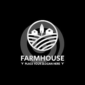 Black and white vintage farm barn or farm field house logo design