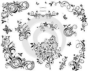 Black and white vintage floral design