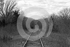 black white vintage photograph abandoned rural train tracks transportation railway countryside transport rails