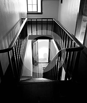 Black and White Vintage Staircase and Bannister
