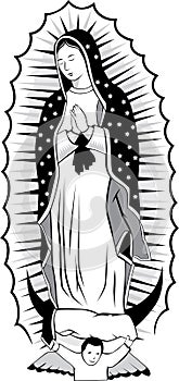 Black and white Virgin of Guadalupe photo