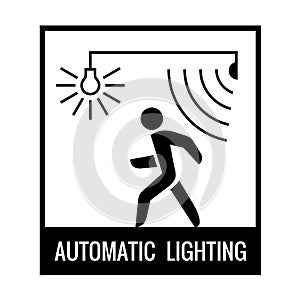 Black and white walking man with motion sensor and light bulb on