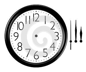 Black and white wall clock with Hands Separated