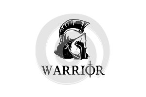 Black and white warrior helmet spartan vector logo template