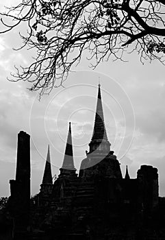 Black and white of Wat Phra Sri Sanphet temple
