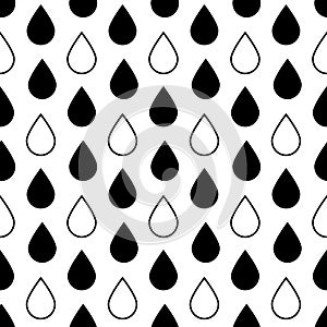 Black and white water drop seamless pattern, large drop rain flat background for textile decoration design