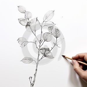 Simple And Incomplete Eucalyptus Drawing On White Background photo