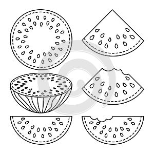 Black and white watermelon collection of 6 elements