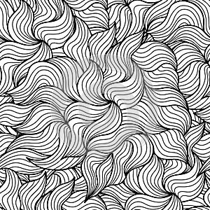 Black and white waves seamless pattern. Vector hand drawn wavy background photo