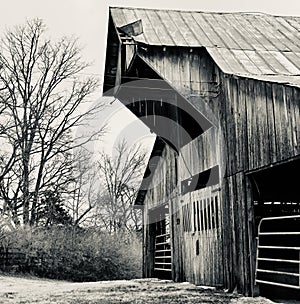 black and white weathered barn