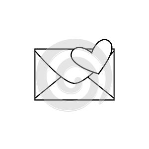 Black and white web icon. Like it. Envelope with heart. Email icon.