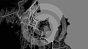 Black and white Wellington city area vector background map, streets and water cartography illustration