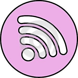 Black-and-white wifi signal image in italics The background is a pink circle.