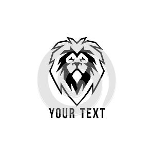 Black and White Wild Lion Head Logo, Flat Design Vector Illustration