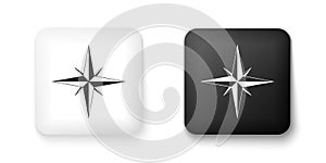 Black and white Wind rose icon isolated on white background. Compass icon for travel. Navigation design. Square button