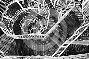 Black and white winding staircase architecture