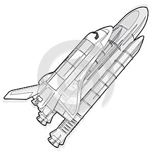 Black and white wire space shuttle on white.